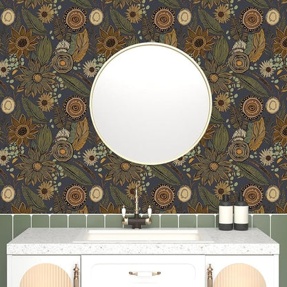 Boho Wallpaper Peel and Stick, Vintage Blue Yellow Floral Contact Paper 17.5" x - Image 4