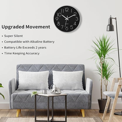 Foxtop Silver Wall Clock Silent Non-Ticking Battery Operated Round Modern Wall - Image 3