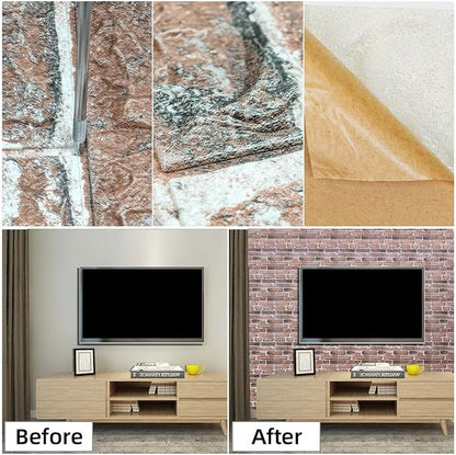 3D Wall Panels Peel and Stick in Red White, Faux Brick Wall Panels - Image 6