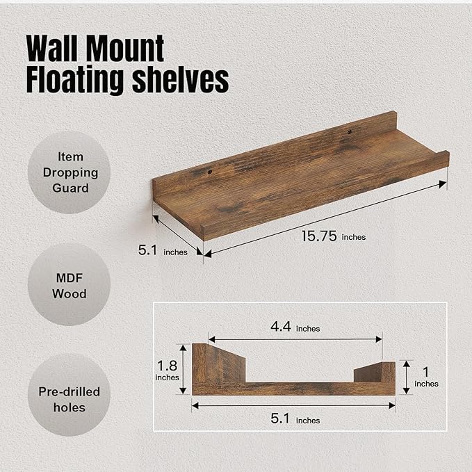 RICHER HOUSE 8 Set Floating Wall Mounted Shelves, Nursery Hanging Book Shelves - Image 3