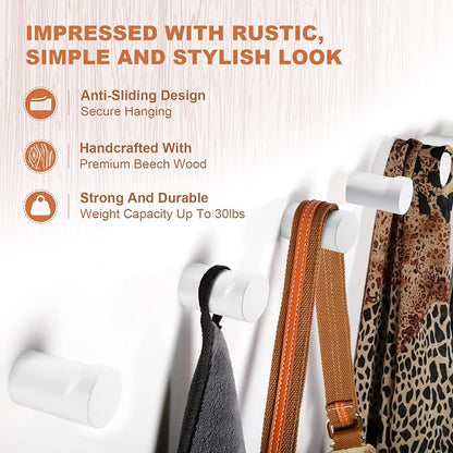 bsdonte 12 Pack Wood Wall Hooks, Modern Decorative Coat Hooks Wall Mounted - Image 4