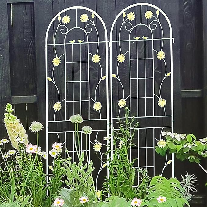 2 Pack Metal Garden Trellis 86.7" H Garden Fence Rustproof Trellis Cream White for Climbing Plants Support Roses Flower Cucumber Outdoor Lawn, Cream White
