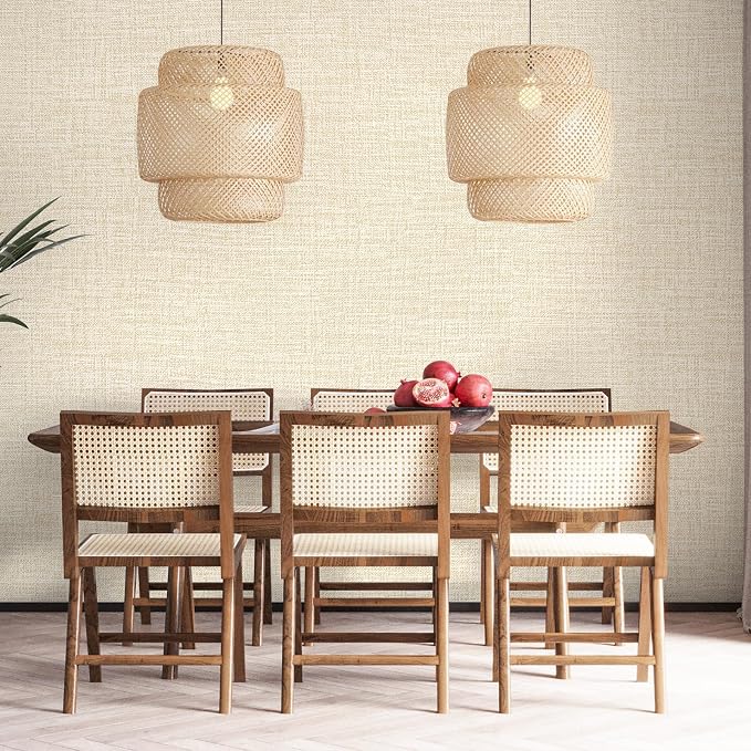 Beige Grasscloth Peel and Stick Wallpaper 17.3"x120" Faux Linen Textured - Image 8