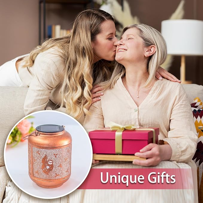 2 Pack Sloth Solar Lanterns Outdoor Waterproof Hanging Solar Lights Sloth Gifts for Women Men Mom Metal Decorative LED Outdoor Lanterns for Patio, Lawn, Landscape, Garden Decor, Yard Decorations