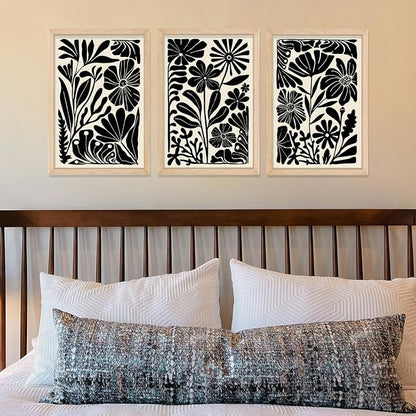 YWJKWLGS Abstract Floral Wall Art Set of 3, 16x24 Inch Black Boho Flower Prints - Image 5