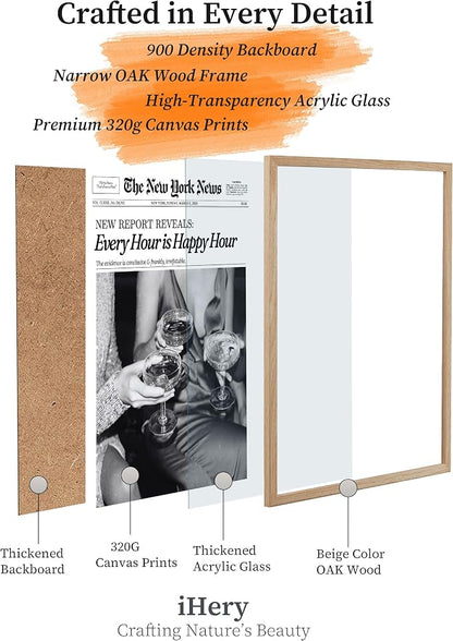 iHery Every Hour is Happy Hour Framed Trendy NewsPaper Wall Art, Natural OAK - Image 3