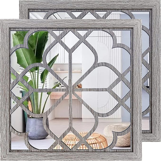 Wocred 2 PCS Square Wall Mirror, Gorgeous Rustic Farmhouse Accent Mirror by Wocred