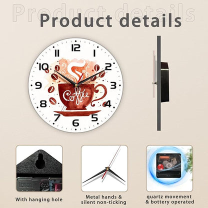 Watercolor Coffee Cup Wall Clock - Image 3