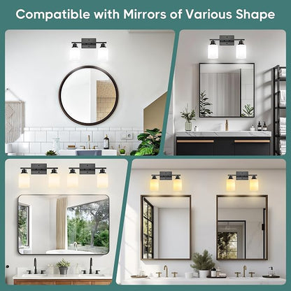 Ascher Bathroom Light Fixtures, 2-Light Vanity Light Over Mirror, Matte Black - Image 9