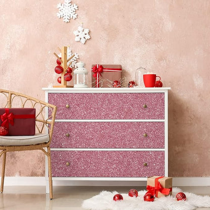 CHIHUT Pink Glitter Wallpaper Stick and Peel 15.7''x100'' Sparkle Glitter - Image 5