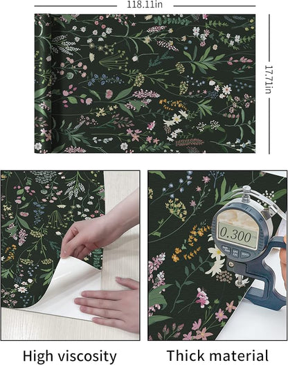 JiffDiff Floral Wallpaper Peel and Stick 17.3"x118" Dark Farm Wildwood Stick on - Image 7