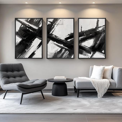 Large Framed Black and White Abstract Canvas Wall Art - Image 8
