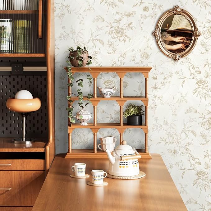 Ismoon Peel and Stick Wallpaper Floral Vintage Stick on Wall Paper Beige French - Image 9
