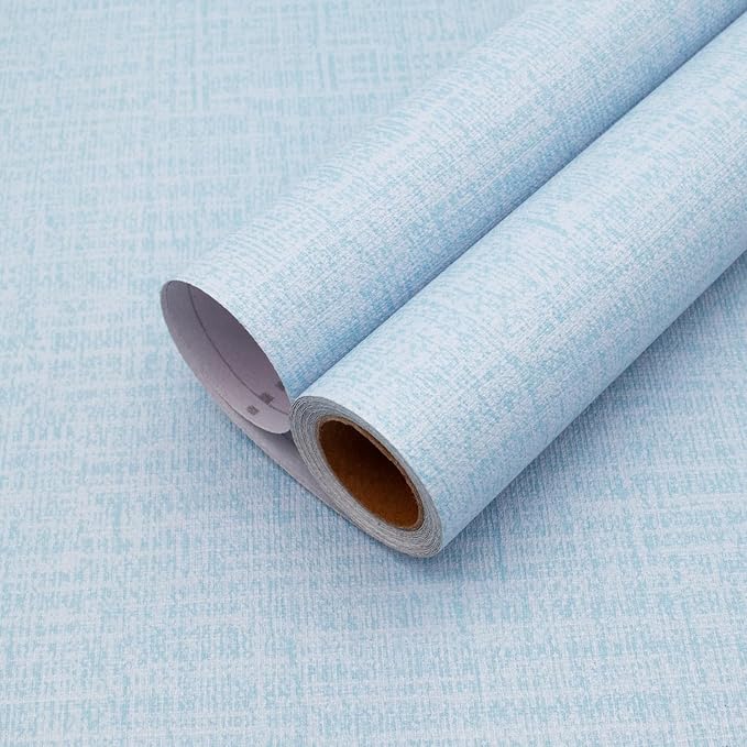 Yancorp 24"x120" Textured Fabric Light Blue Wall Paper Faux Grasscloth Peel and by YancorpHomeDecor