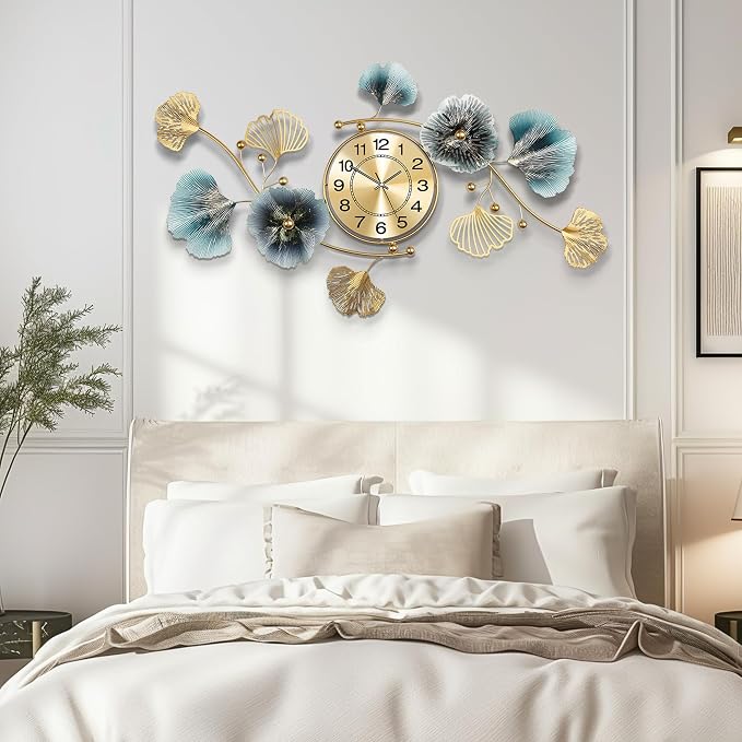 Wall Clocks for Living Room Decor, Large Wall Clock, 3D Creative Metal Ginkgo - Image 5