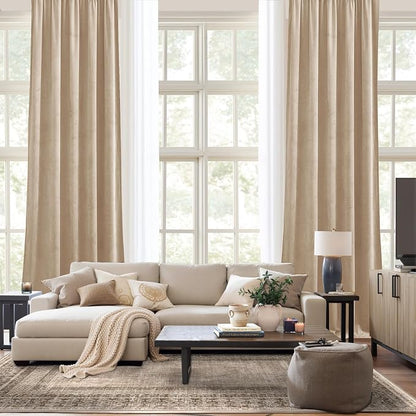 NICETOWN Beige Velvet Curtains 84 inches 2 Panels Set, Thermal Insulated Heavy - Image 9