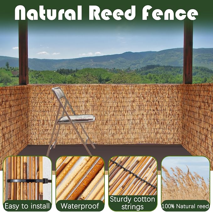 Barydat 4 Pcs 6 x 16.4 ft Reed Fence Roll, 85% Shade Bamboo Privacy Screen - Image 7