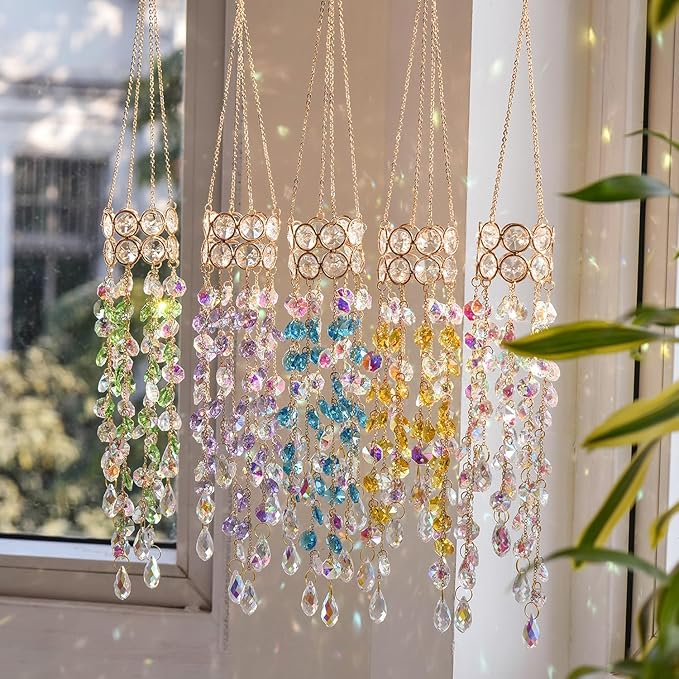Hanging Window Garden Crystal Sun Catcher, Gold-Plated Sun Catcher for Indoor and Outdoor Decoration, Light Catcher, Party Crystals (Golden)