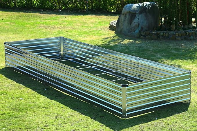 12x2x1FT Galvanized Raised Garden Beds Kit Large Outdoor Metal Gardening Planter Box for Vegetable Elevated Flower Herbs, Silver