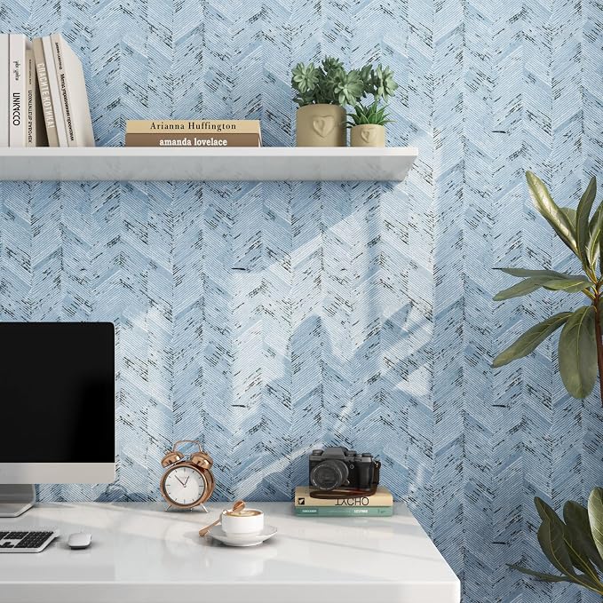 Livelynine 15.8x394 Blue Fabric Peel and Stick Wallpaper - Image 2