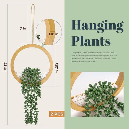 Der Rose 2 Pack Boho Wall Decor Fake Plants 15" Hanging Artificial Succulents - Image 3