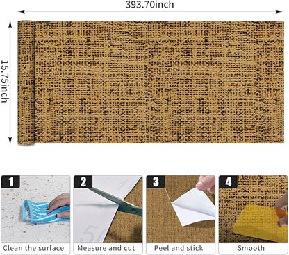 15.75"x393.7" Brown Wallpaper Peel and Stick Removable Grasscloth Textured Wall - Image 9