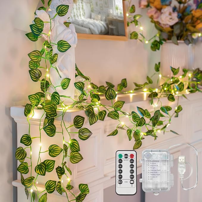 suddus Vines with Fairy Lights Battery & USB Powered Operated, 33ft 100 LED by SUDDUS