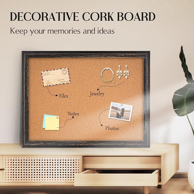 Cork Bulletin Board, Rustic Black Wooden Frame, Hanging Pin Board - Image 6