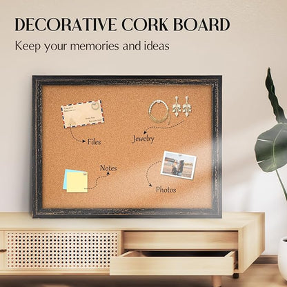 Cork Bulletin Board, Rustic Black Wooden Frame, Hanging Pin Board - Image 6