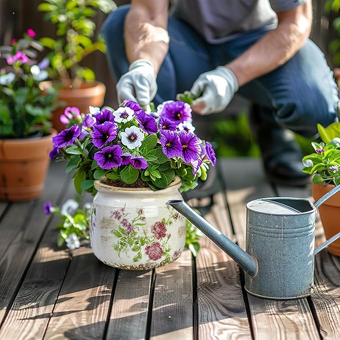 Vintage Ceramic Ice Crack Flower Pot with Drainage Holes, Country Rustic Planters for Indoor and Outdoor,Tuscan Decor,Home,Living Room, Garden Decor, Gardening Gift (Garden)