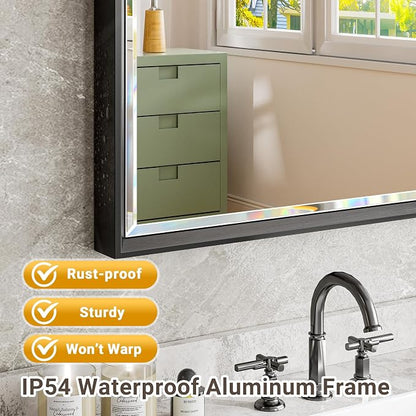 48 x 30 Black Framed Mirror for Bathroom, Beveled Black Bathroom Vanity Mirror - Image 4