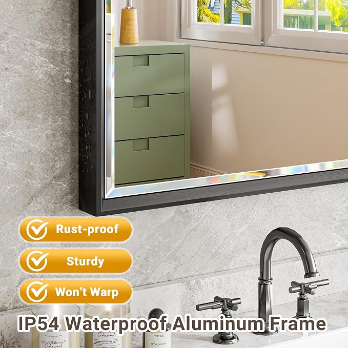 Black Framed Mirror for Bathroom, 22x30 Inch Black Rectangle Beveled Bathroom - Image 3