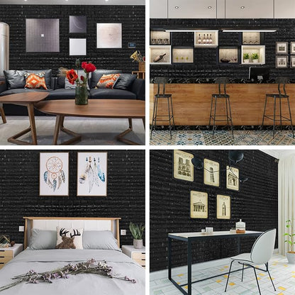 YU LI 3DH 3D Wall Panels Peel and Stick 30PCS Black Foam Brick Wallpaper - Image 4