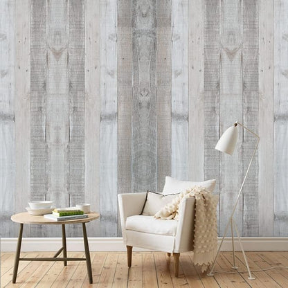 WENMER Gray Shiplap Peel and Stick Wallpaper, 17.71'' x 590'', Vintage Wood - Image 3