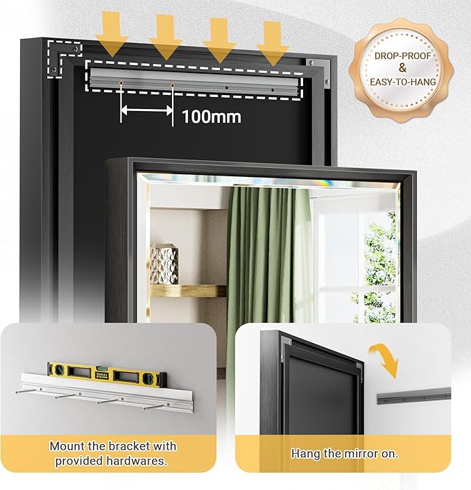 Black Framed Mirror for Bathroom 36x36 Inch Square Beveled Bathroom Mirror - Image 5