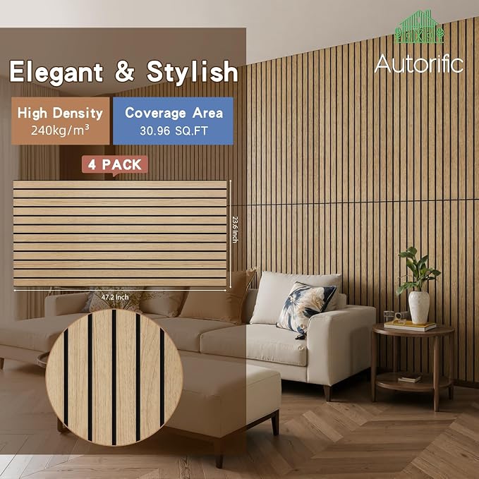 Wood Veneer Acoustic Panels, 4 Pack 47.2”x23.6” Sound Panels, Decorative Large - Image 2