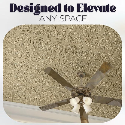 Art3d 12-Pack PVC Drop Ceiling Tiles, 2ft x 2ft, Floral Gold - Image 5