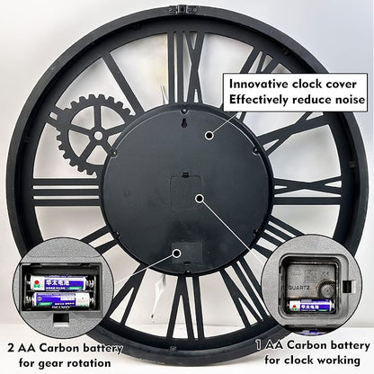 The B-Style Large Real Moving Gears Wall Clock 30 inch Rustic Retro Industrial - Image 5