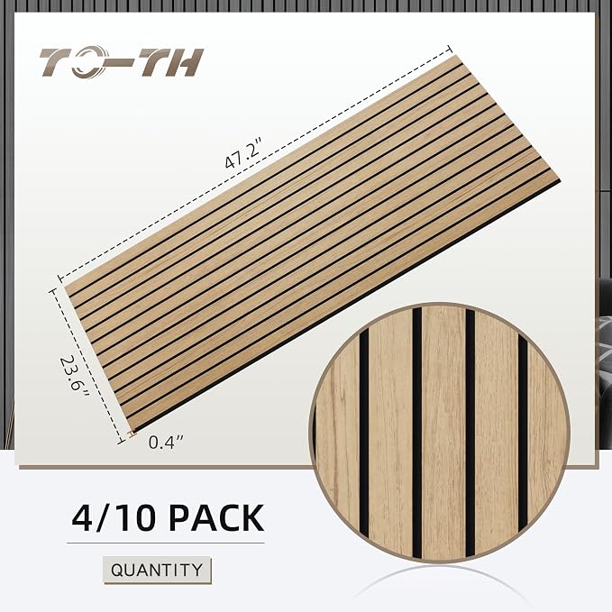 TO-TH Wood-Look Acoustic Panel, 4 Pack 47.2” x 23.6” Soundproof Wall Panels - Image 2