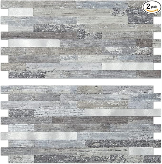AULIGET 2-Sheet Peel and Stick Backsplash Wall Tiles, Distressed Wood Look PVC by AULIGET