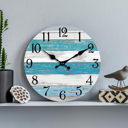KECYET Wall Clock Battery Operated 10 Inch Outdoor Beach Style Blue Coastal - Image 6