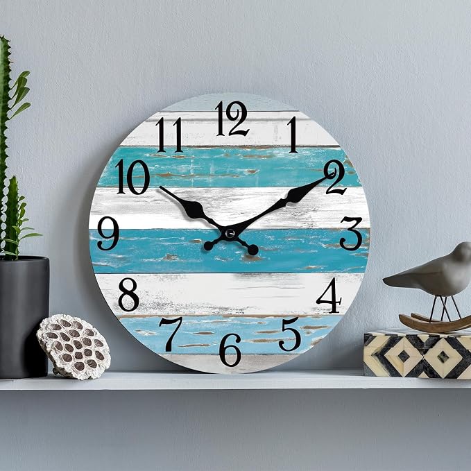 KECYET Wall Clock Battery Operated 8 Inch Outdoor Beach Style Blue Coastal - Image 6
