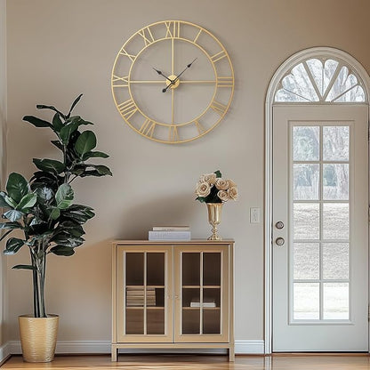 Cuspin 36 Inch Large Gold Wall Clock, Battery Operated Silent Non Ticking Metal - Image 2