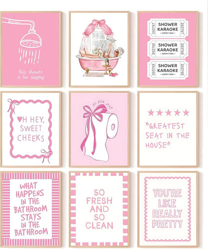 tgguytiy 9Pcs Pink Bow Bathroom Wall Art Prints, Coquette Bowknot Aesthetic by Unknown