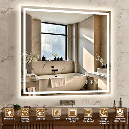 40x30 Inch LED Lighted Bathroom Mirror - Image 2