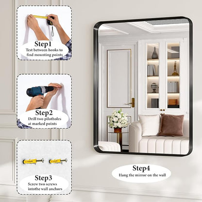 Bathroom Mirror for Wall, 30 Inch Square Mirror, Matte Black Metal Framed - Image 7