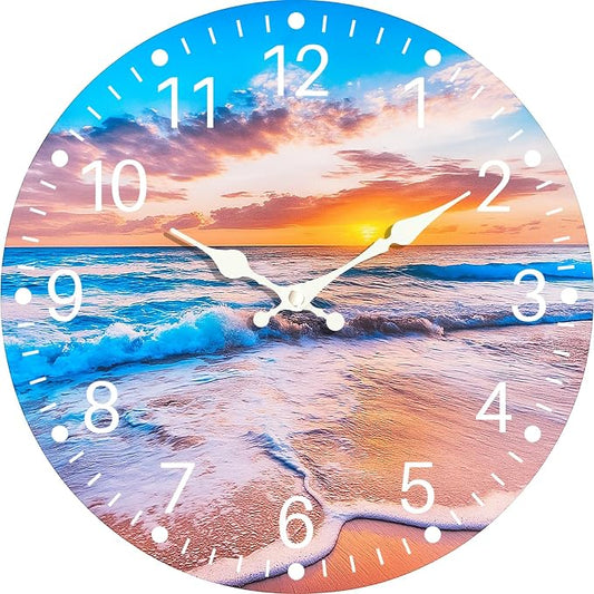 Sea Beach Blue Sky Sand 14 Inch Wooden Wall Clock by EZXZZ
