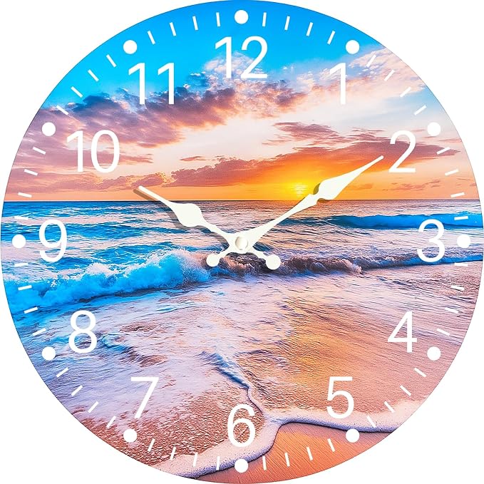 Sea Beach Blue Sky Sand 16 Inch Wooden Large Wall Clock by EZXZZ