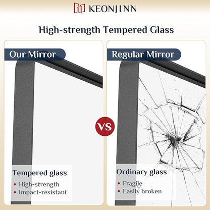 Keonjinn Black Bathroom Mirror 55 x 36 Inch Large Rounded Rectangle Mirror - Image 4