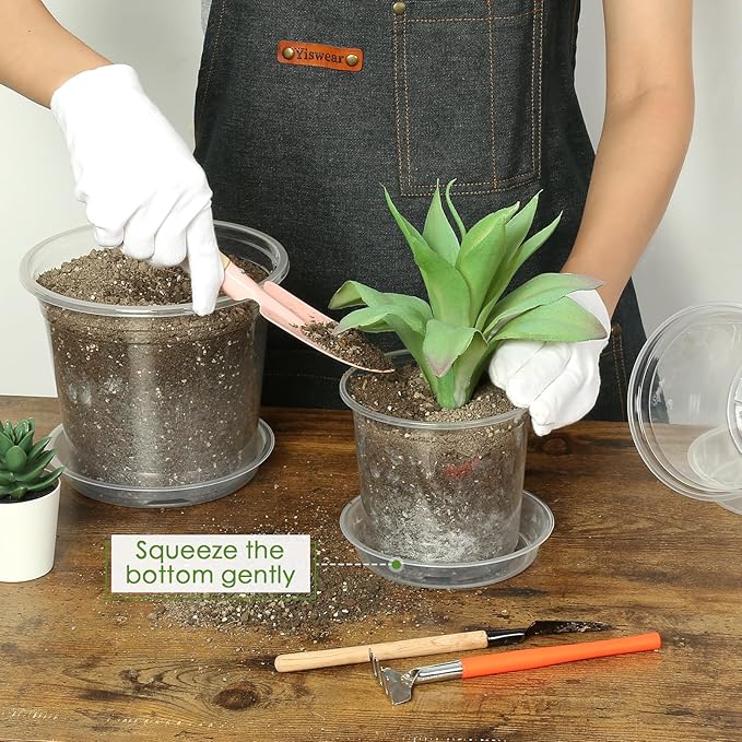 4/5/6/7 Inch Clear Nursery Pots for Plants with Sacuers 15 Pack, Plastic Flower Pots with Drainage Holes, Variety Pack Seedlings Garden Pot for Indoor Outdoor (4 inch)